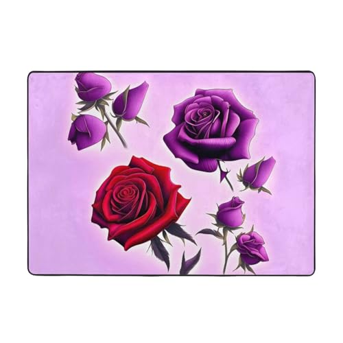 Roter und violetter Rosen-Teppich, 203 x 147 cm, bequem, weich, verschleißfest, rutschfest, geeignet für Schlafzimmer, Wohnzimmer und andere Szenen. Roter und violetter Rosen-Teppich, 203 x 147 cm, bequem, weich, verschleißfest, rutschfest, geeignet für Schlafzimmer, Wohnzimmer und andere Szenen. von Zuroj