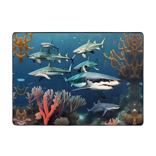 Sharks Under The Sea Teppich, 203 x 147 cm, bequem, weich, verschleißfest, rutschfest, geeignet für Schlafzimmer, Wohnzimmer und andere Szenen. Sharks Under The Sea Teppich, 203 x 147 cm, bequem, weich, verschleißfest, rutschfest, geeignet für Schlafzimmer, Wohnzimmer und andere Szenen. von Zuroj