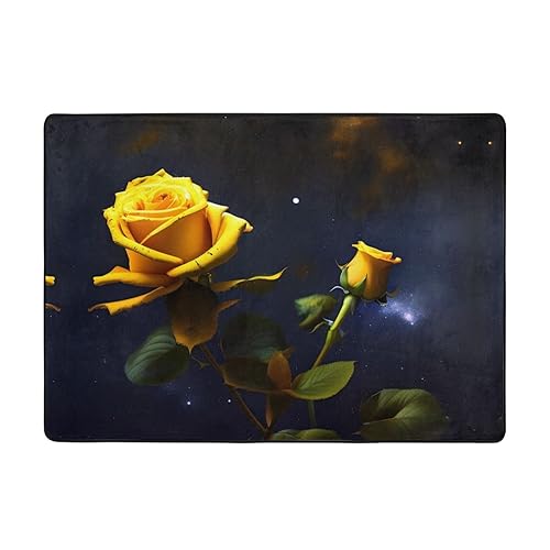 Sternennacht-Teppich mit gelben Rosen, 203 x 147 cm, bequem, weich, verschleißfest, rutschfest, geeignet für Schlafzimmer, Wohnzimmer und andere Szenen. von Zuroj