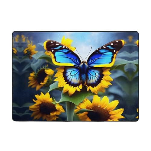 Sunflower Blue Butterfly Teppich, 203 x 147 cm, bequem, weich, verschleißfest, rutschfest, geeignet für Schlafzimmer, Wohnzimmer und andere Szenen. Sunflower Blue Butterfly Teppich, 203 x 147 cm, bequem, weich, verschleißfest, rutschfest, geeignet für Schlafzimmer, Wohnzimmer und andere Szenen. von Zuroj