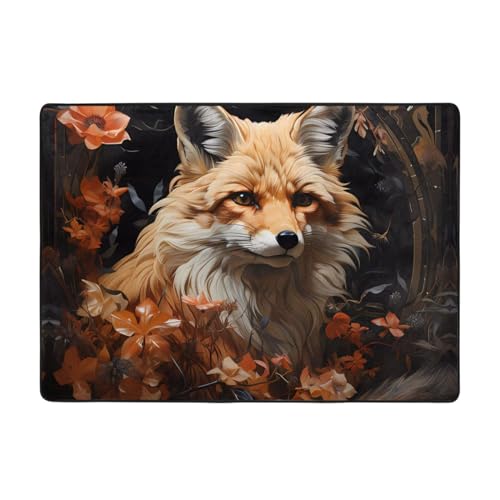 Teppich Fuchs und Blumen, 203 x 147 cm, bequem, weich, verschleißfest, rutschfest, geeignet für Schlafzimmer, Wohnzimmer und andere Szenen. von Zuroj