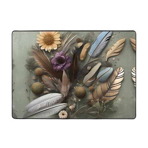 Teppich mit Federblumen, 203 x 147 cm, bequem, weich, verschleißfest, rutschfest, geeignet für Schlafzimmer, Wohnzimmer und andere Szenen. von Zuroj