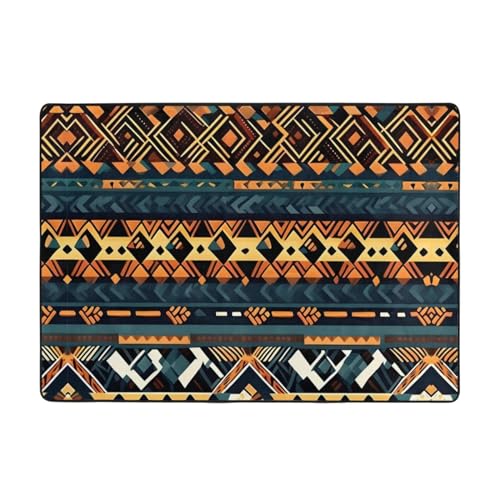 Teppich mit ethnischer Struktur, afrikanischer Stammesmuster, 203 x 147 cm, bequem, weich, verschleißfest, rutschfest, geeignet für Schlafzimmer, Wohnzimmer und andere Szenen. von Zuroj