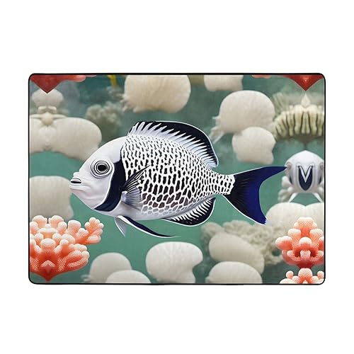 Weißer tropischer Fisch-Teppich, 203 x 147 cm, bequem, weich, verschleißfest, rutschfest, geeignet für Schlafzimmer, Wohnzimmer und andere Szenen. Weißer tropischer Fisch-Teppich, 203 x 147 cm, bequem, weich, verschleißfest, rutschfest, geeignet für Schlafzimmer, Wohnzimmer und andere Szenen. von Zuroj