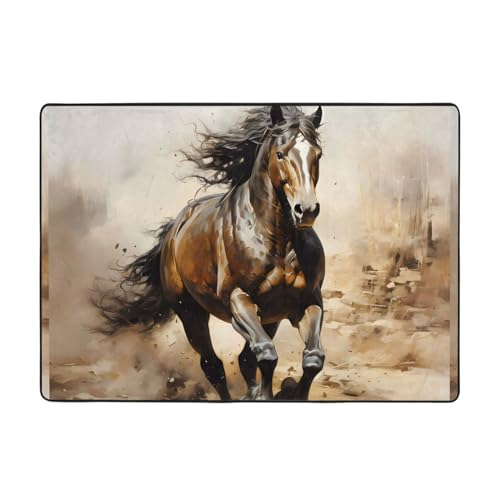 Westernpferde-Teppich, 203 x 147 cm, bequem, weich, verschleißfest, rutschfest, geeignet für Schlafzimmer, Wohnzimmer und andere Szenen. von Zuroj