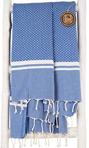 ZusenZomer Hamamtuch XXL SOUSSE 100x190 cm - Fouta Hammam Tuch Pestemal Strandtuch Sauna Tuch Gross und Dünn - 100% Hochwertige Baumwolle Hamam Tücher (Blau) von ZusenZomer