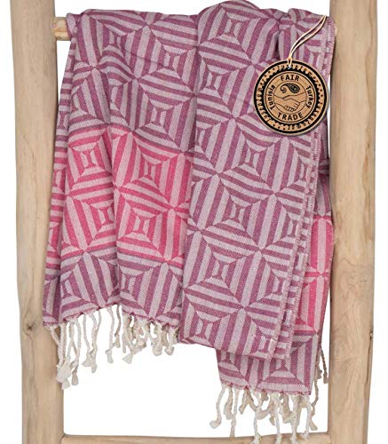 ZusenZomer Hamam Handtuch XL Square 100x200 100% Baumwolle - Hamamtuch Badetuch Fouta Saunatuch Groß Handgewebt Hammam Tücher (Rosa) von ZusenZomer