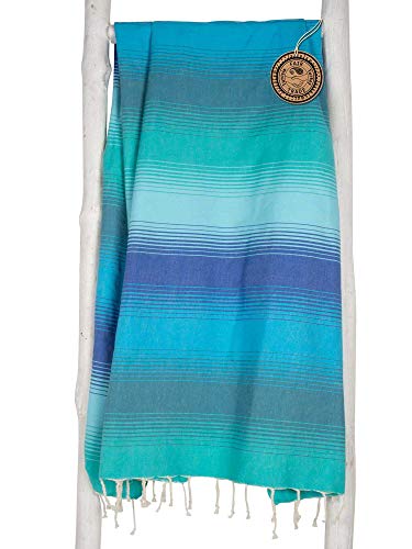 ZusenZomer Fouta XXL Casablanca - Hammam Badetuch Strandtuch Hamamtuch Groß und Leicht - 100% Hochwertige Baumwolle Hamam Handtücher (200 x 200 cm, Grün und Blau) von ZusenZomer