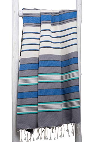 ZusenZomer Fouta XXL Casablanca - Hammam Badetuch Strandtuch Hamamtuch Groß und Leicht - 100% Hochwertige Baumwolle Hamam Handtücher (100x190cm, Blau, grau und Ecru) von ZusenZomer