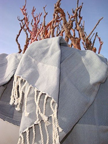 ZusenZomer Fouta Hamamtuch XXL Playa 100x190 cm - Hammam Handtuch Strandtuch Badetuch - Groß und Leicht - Für Damen und Herren - 100% Baumwolle mit Fischgrat-Gewebe Hamamtücher (Grau) von ZusenZomer