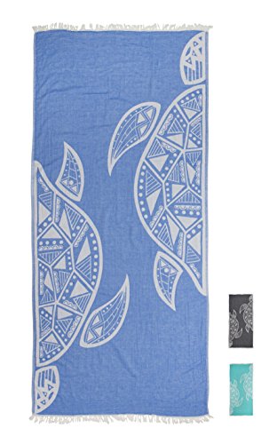 ZusenZomer Hamamtuch XL Schildkröte 95x200 - Hamam Badetuch Fouta Strandtuch Saunatuch Handtuch Damen Herren - 100% Baumwolle Oeko-TEX - Fair Trade Hamamtücher (Blau) von ZusenZomer