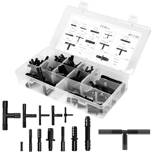 Zuxbolf 113-teiliges Schlauchverbinder Set T Stück Verbinder 12 Größen Schlauch Verbindungsstück Universelles Bewässerung Zubehör für Garten Tropfschlauch wasserdicht & langlebig aus Kunststoff von Zuxbolf