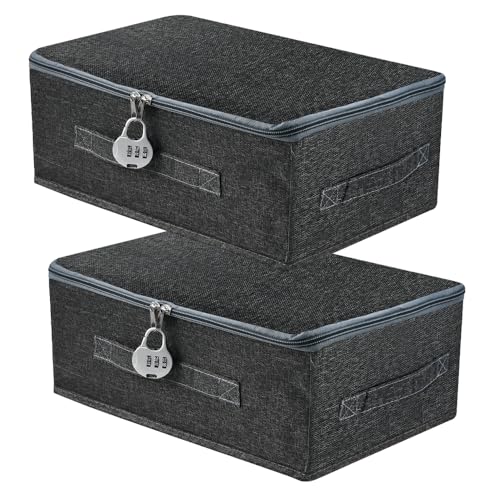 Zuxbolf 2PCS Abschließbare Box mit Zahlenschloss Aufbewahrungsbox mit Deckel Boxen Aufbewahrung Verschließbare Box Faltbare Kiste mit Schloss Stoffbox mit Griffen Verschlussbox für Kleidung Spielzeug von Zuxbolf