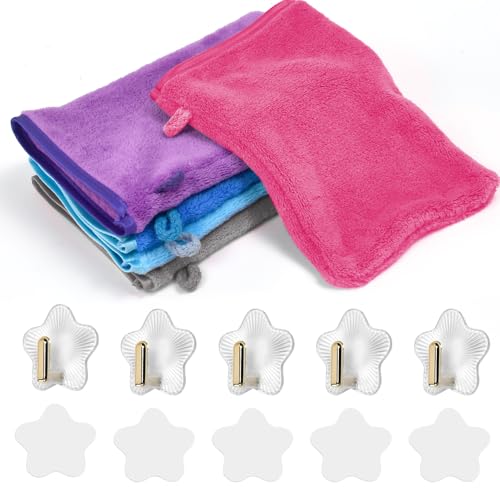 Zuxbolf 5 Stück Waschlappen Gesicht Mikrofaser Waschhandschuh mit Aufhängehaken Wiederverwendbarer Gesichtshandschuh für Abschminkpads Gesichtsreinigung Ultra Weich Saugstark (14.5x21cm) von Zuxbolf