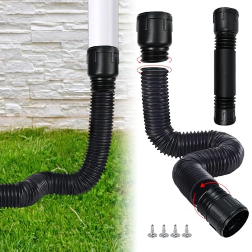 Zuxbolf Dachrinne Fallrohrverlängerung 47-150cm Flexible Verlängerungsschlauch für Fallrohr 80/100 mm Regenrinne Erweiterungsset Fallrohrablauf Ø 11/9.5cm Adapter Schwarz für rundes Fallrohr von Zuxbolf