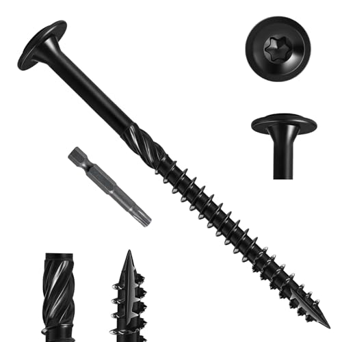 Zuyya 20 Stück Holzschrauben Torx 6,3 x 150 mm, Tellerkopfschrauben Schwarze Schrauben, Spanplattenschrauben, Holzbauschrauben für Dachkonstruktionen, Konstruktionsschrauben mit T30 Bit von Zuyya
