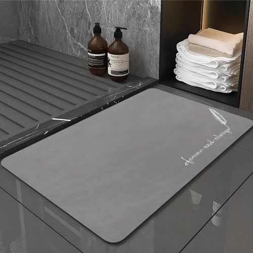 Zuzcher Badezimmerteppich Supersaugfähig Mikrofaser Super Absorbent Floor Mat Schnell Trocknend Badematte rutschfest Badteppich Weich Waschbar 80x50cm Grau Feder von Zuzcher