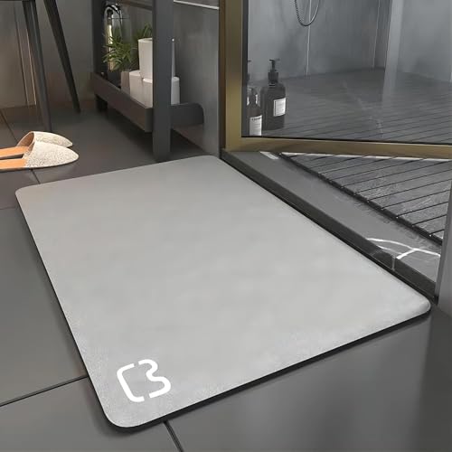 Zuzcher Badezimmerteppich Supersaugfähig Mikrofaser Super Absorbent Floor Mat Schnell Trocknend Badematte rutschfest Badteppich Weich Waschbar 80x50cm Grau von Zuzcher