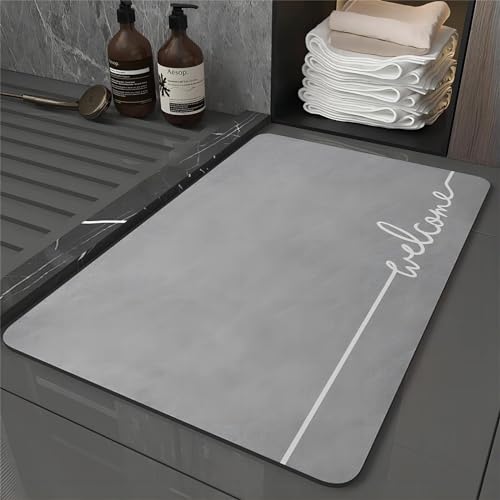 Zuzcher Badezimmerteppich Supersaugfähig Mikrofaser Super Absorbent Floor Mat Schnell Trocknend Badematte rutschfest Badteppich Weich Waschbar 40x60cm Grau Einfacher Stil von Zuzcher