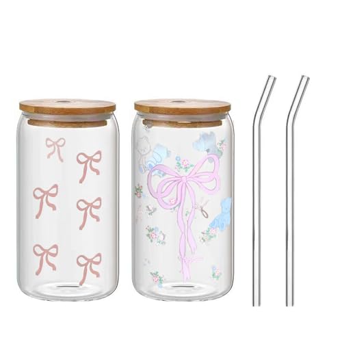 Zuzer Glas mit Deckel und Strohhalm, 2er Set Matcha Gläser Ästhetischer Trinkglas Tumbler,500ML Trinkbecher für Kaffee Cocktails und Mehr von Zuzer