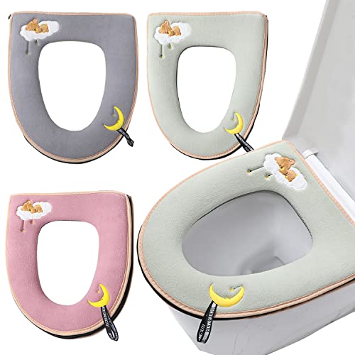 Zuzer Toilettensitzbezug 3PCS Universal Klobrillenbezug Toilettenbezug mit Griff und Reißverschluss,Wärmer Toilettensitz Waschbar Toilet Seat Cover WC Sitzbezug für Alle Jahreszeiten von Zuzer