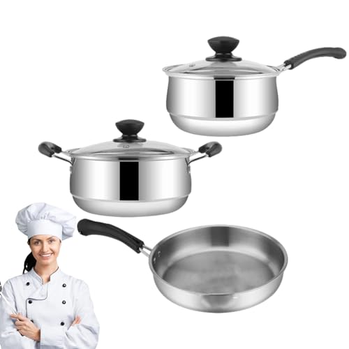 Antihaft-Töpfe und Pfannen, 3-teiliges Kochgeschirr-Set, Induktionskochtopf-Set mit Deckel, Küchenutensilien-Set, Töpfe und Pfannen von Zvn Zojne