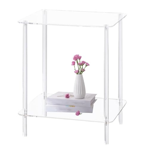 Beistelltisch aus Acryl – transparenter Beistelltisch | Nachttisch transparent mit 2 Ebenen | schmaler Beistelltisch aus transparentem Acryl | quadratischer Nachttisch zur Dekoration von Zvn Zojne