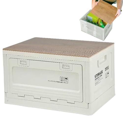 Camping Aufbewahrungsbox Faltbar, Faltbare Aufbewahrungsbehälter mit Holzdeckel Faltbare Aufbewahrungsbox Organizer 50L Spielzeugeimer Stapelbar Faltbarer Spielzeugeimer Schneidebrettdeckel von Zvn Zojne