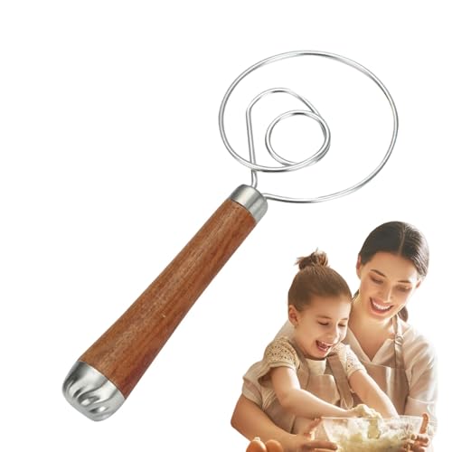 Dänisches Teigbesen, dänischer Schneebesen aus Holz, 8 Zoll, Handteigmischer aus Edelstahl mit langem Griff, Spulendesign, Brotteigbesen, holländischer Brotbesen, B von Zvn Zojne
