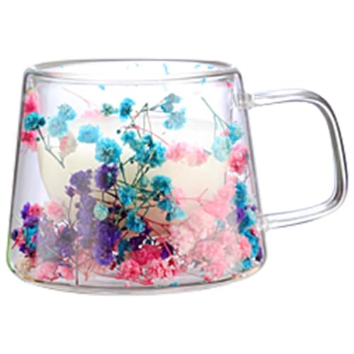 Doppelwandige Kaffeetassen, Doppelwandige Isolierte Glastassen, doppelwandige Isolierte Glasbecher mit Griff, transparente Tassen mit Blumenmuster, doppelwandige Isolierglastassen, 250 ml von Zvn Zojne