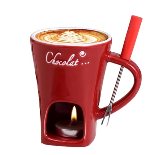 Fondue-Set mit Teekerzen – Schokoladenschmelzbecher | Schokoladenfonduetasse aus Keramik mit Gabel | Warmer Topf aus Keramik, Schmelzbecher, Butterwärmer, Speisenwärmer, für von Zvn Zojne
