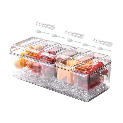 Gekühlter Gewürz-Server – gekühlte Gewürzbox | gekühltes Serviertablett mit Deckel | -Gewürzdose mit 5 Fächern für Obst | 3 Löffel + 3 Zangen inklusive von Zvn Zojne