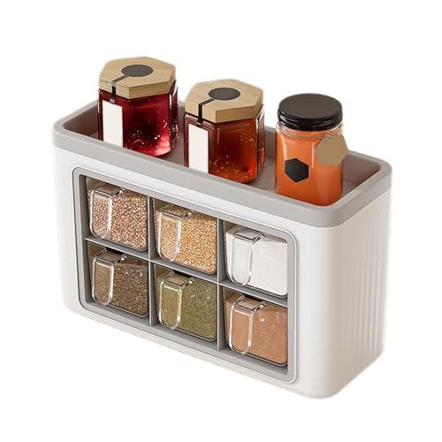 Gewürzbox für die Wand, transparent – Aufbewahrungsbox für Pfeffer in der Küche | Gewürzaufbewahrungsbox ohne Perforation | Gewürzorganizer mit 6 Fächern, selbstklebend von Zvn Zojne