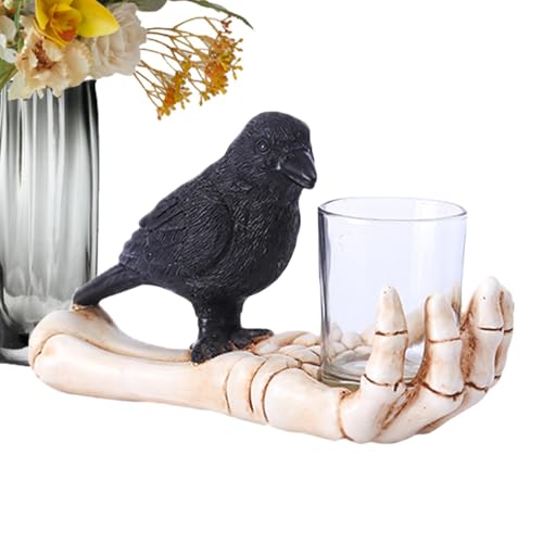 Handkerzenhalter in Schädelform, Halloween-Kerzenhalter Rabe – Harz Halloween Deko Kerzenhalter Rabe | mit Glasbecher, Gothic Vogelfiguren Halloween Vogel Figuren Teelichthalter Handkerzenhalter in Schädelform, Halloween-Kerzenhalter Rabe – Harz Halloween Deko Kerzenhalter Rabe | mit Glasbecher, Gothic Vogelfiguren Halloween Vogel Figuren Teelichthalter von Zvn Zojne