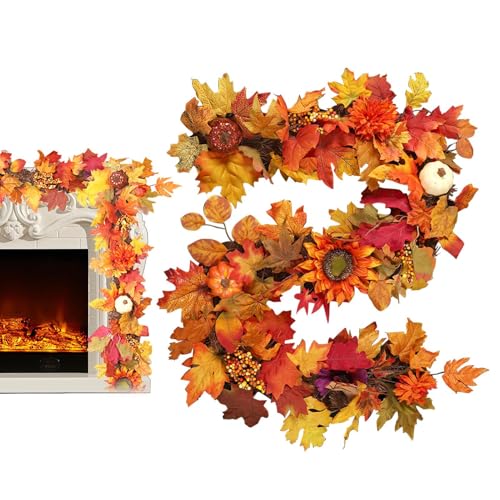 Herbst-Ahornblatt-Girlande, Thanksgiving-Rattan-Dekoration, Herbst-Rattan-Girlande, Ahorn-Kranz, Erntedankfest, für Balkon, Garten, T von Zvn Zojne
