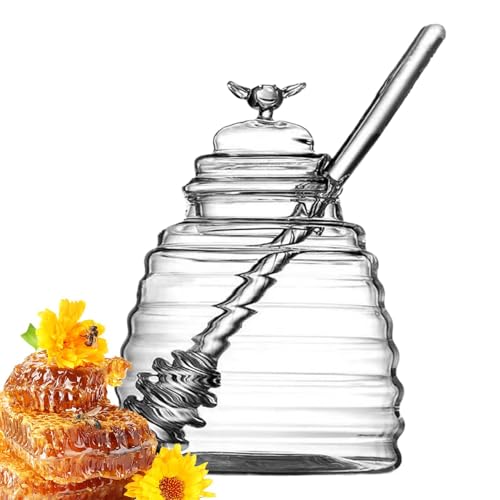 Honigtopf aus Glas – Honigbehälter aus Glas | Transparenter Behälter für Honigtopf mit Dip und Deckel | Klarglas Honigtopf zum Aufbewahren von Honig, Saucen und Sirup | von Zvn Zojne