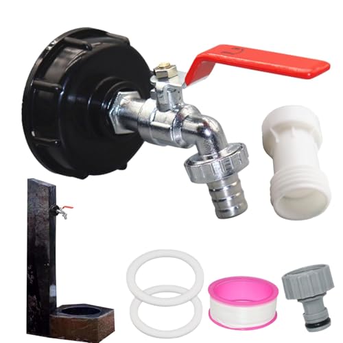 IBC Regentonnenarmatur – IBC Tankadapter Wasserhahn | Wasserhahn für Wassertank 1/2 und 3/4 Zoll | IBC-Regenfass-Set | Schlauchanschlüsse aus Zinklegierung | Wasserhahn D von Zvn Zojne