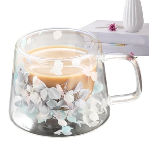 Kaffeetassen aus Glas, doppelwandige Kaffeetassen | Espressotasse aus isoliertem Blumenglas | Transparente Tassen mit Blumenmuster, doppelwandige 250 ml Glasbecher für Latte von Zvn Zojne