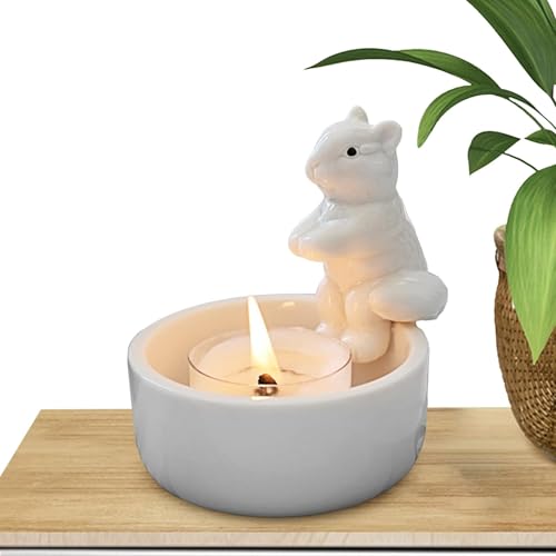Kerzenhalter aus Keramik, Kerzenhalter Dekor | Eichhörnchen-Statue, Dekoration für Kerzen, tragbarer Teelichter, Duftkerzenhalter, handgefertigt, Tier-Kerzenständer für Weihnachts- und Osterferien von Zvn Zojne