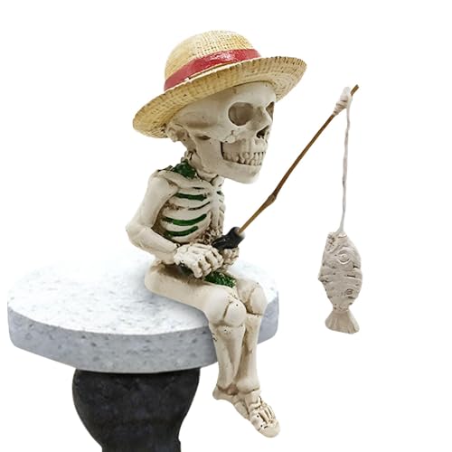 Kleine Skelettfigur, Halloween Skulptur | Lustige Fischerei Statue im Freien mit kleinem Skelett - Gnom-Figur Skelett Halloween Home Decoration Outdoor Teich Dekoration von Zvn Zojne