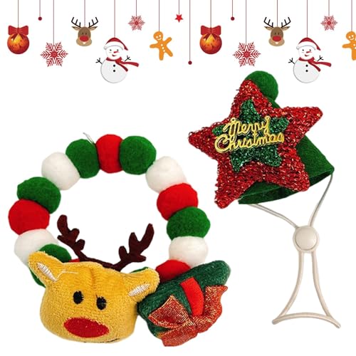 Kugelhalsband aus Plüsch für Katzen, elastisches Katzenhalsband aus Plüsch – elastisches Weihnachtshalsband mit Hut | Elchschal-Hut, Perlen-Welpen-Kostüm für Hunde, Chi von Zvn Zojne
