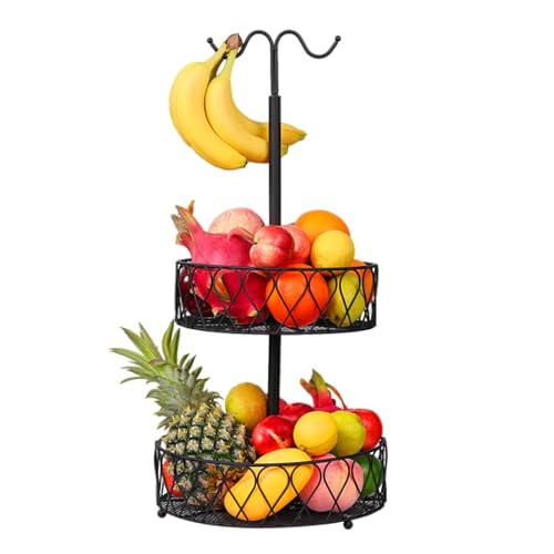 Obstkorb mit 2 Ebenen mit 2 Bananenhaken – abnehmbarer Obstständer | Obst- und Gemüsekörbe für Schalen | Obstständer aus Netz, Küchenarbeitsplatte, Drahtkorb für P von Zvn Zojne