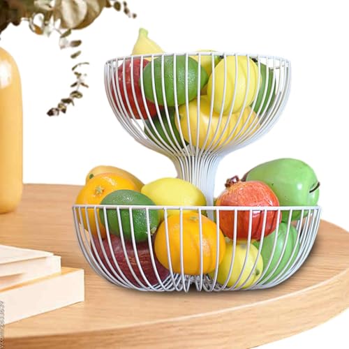 Obstschalen mit 2 Ebenen – Halterung für Obstkorb mit doppelter Schicht | dekorativer Obstkorbständer aus Eisen | Obst- und Gemüsekorb mit hohlem Design, Organizer für Bo von Zvn Zojne