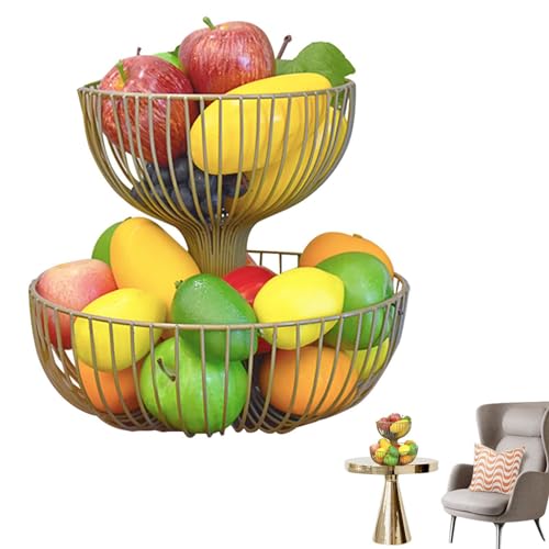Obstschalen mit 2 Ebenen – Halterung für Obstkorb mit doppelter Schicht | dekorativer Obstkorbständer aus Eisen | Obst- und Gemüsekorb mit hohlem Design, Organizer für Obst und Gemüse von Zvn Zojne