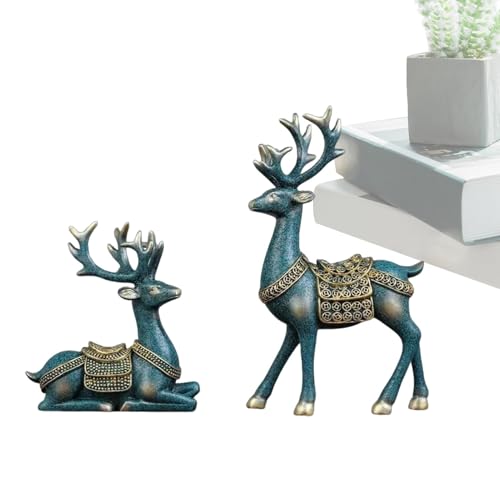 Rentier-Statue – Glückselchskulptur aus Kunstharz, 2-teilig | kleine Rentierfiguren | Hirschstatue Ornament Weihnachten stehend | Weihnachtshirsch-Ornamente für Regal, Schrank, Tisch von Zvn Zojne