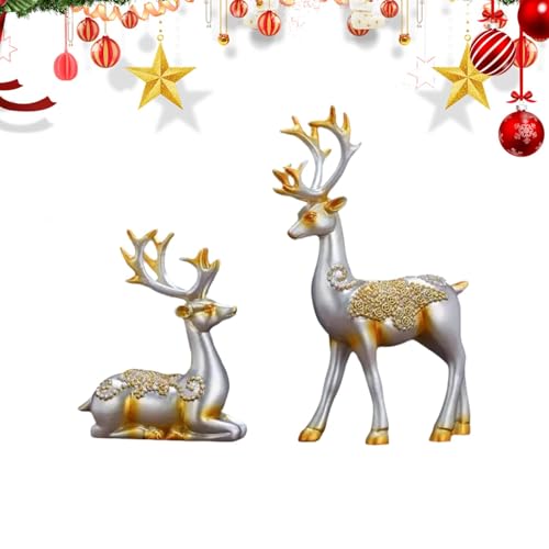 Rentier-Statue – Glückselchskulptur aus Kunstharz, 2-teilig | kleine Rentierfiguren | Hirschstatue Ornament Weihnachten stehend | Weihnachtshirsch-Ornamente für Regal, Schrank, Tisch Rentier-Statue – Glückselchskulptur aus Kunstharz, 2-teilig | kleine Rentierfiguren | Hirschstatue Ornament Weihnachten stehend | Weihnachtshirsch-Ornamente für Regal, Schrank, Tisch von Zvn Zojne