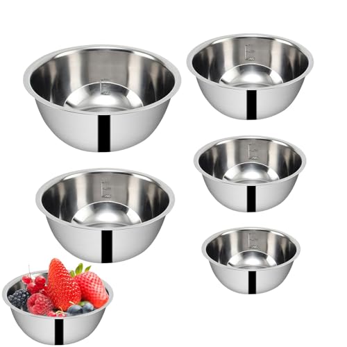 Rührschüssel-Set, 5 Schalen, Salatschüssel aus Edelstahl mit Waage, Servierschüssel zum Mischen von Lebensmitteln, spülmaschinenfest, Rührschüsseln für Lebensmittel von Zvn Zojne