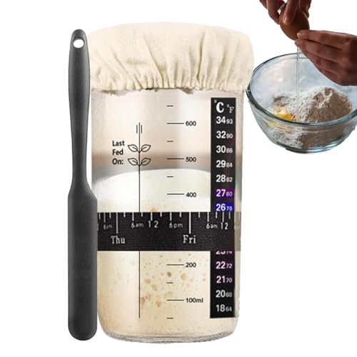 Sauerteigglas, 24 oz Sauerteigtopf mit Deckel aus Metall, Schaber, wiederverwendbares Sauerteig-Set, Hefe-Petrischale aus Glas, Behälter aus Glas für Sauerteig-Starter, Zubehör von Zvn Zojne