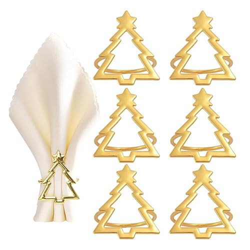 Serviettenringhalter für Weihnachten, Serviettenringe für Weihnachten | 6 x Serviettenschnallen in Weihnachtsbaumform – tragbare dekorative Serviettenornamente für Hochzeit, Bankett und Geburtstag von Zvn Zojne