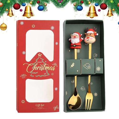 Set Gabel und Löffel für Weihnachten – Set Gabel und Löffel des Weihnachtsmanns | Weihnachtsutensilien Set Gabel und Löffel Weihnachten | Partybesteck aus Edelstahl, Geschirr von No von Zvn Zojne